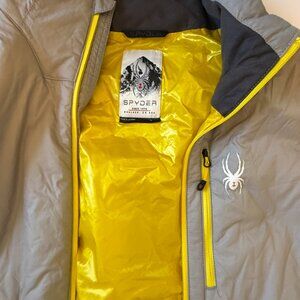 Spyder Insulated Jacket Mens Large Grey Charcoal Yellow Puffer
